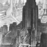 Figura 92 – Hugh Ferriss, L’immagine finita di un distretto della Città di Domani, 1928