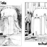 Figura 94 – Significativo confronto tra un disegno santeliano e la Casa Robick di Schuiten, 1983